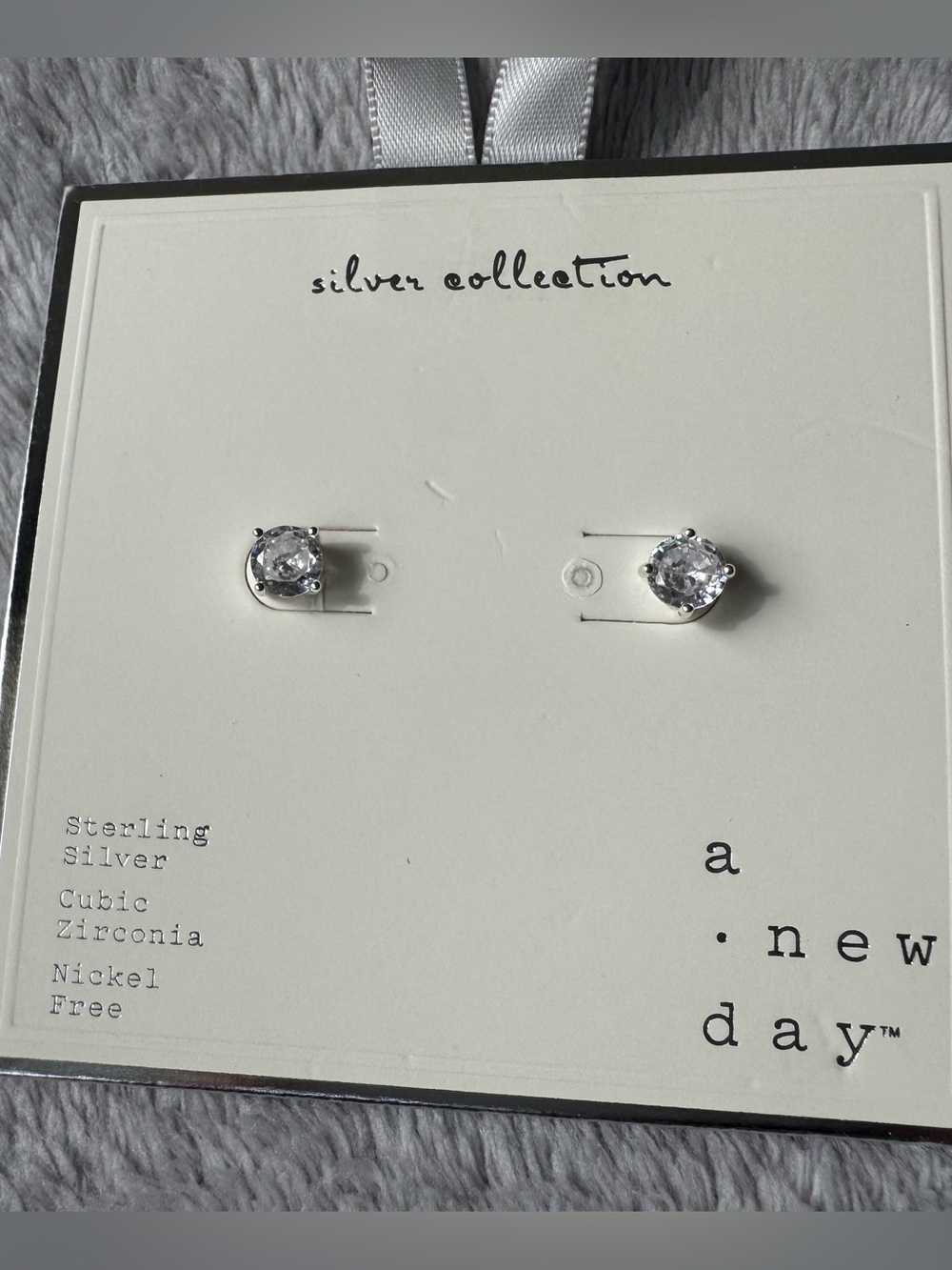 A New Day Silver Collection Round Cubic Zirconia Silver Stud Earrings